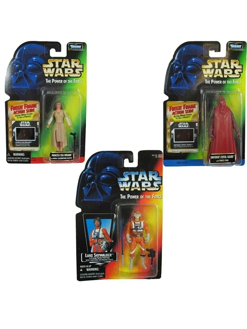 Star Wars Power of Force Luke Skywalker X-Wing, Leia Ewok, Emperors Royal Guard